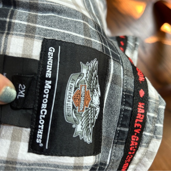 Harley-Davidson Men's Black and White Plaid Button Down Shirt - Picture 4 of 4